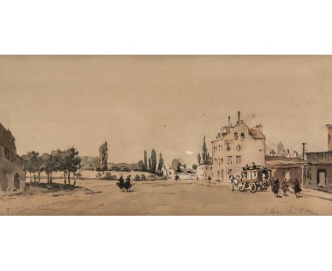 JOHAN JONGKIND (DUTCH 1819-1891) Town Scene, 1875 pencil and watercolor on color paper 24 x 37 cm (9 1/2 x 14 5/8 in.) signed