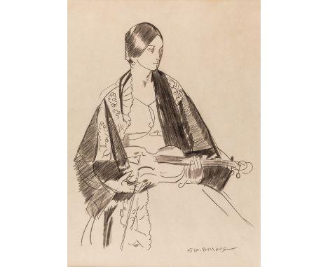 GEORGE BELLOWS (AMERICAN 1882-1925) A Portrait of A Female Violinist,  pencil on paper 31.3 x 22.8 cm (12 1/4 x 9 in.) signed