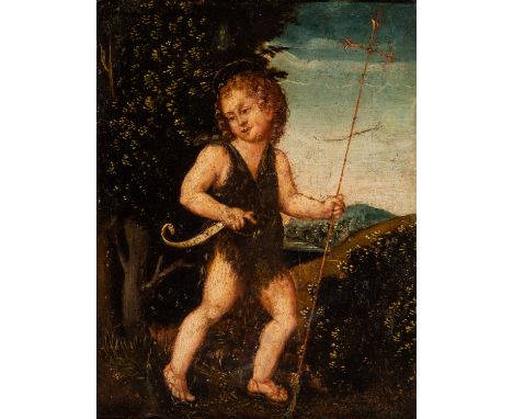 CIRCLE OF LUCAS CRANACH THE YOUNGER (GERMAN 1515-1586)  John the Baptist,  oil on panel 19.8 x 15.5 cm (7 3/4 x 6 1/8 in.)   