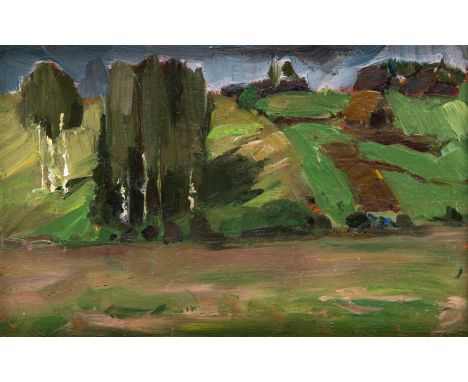 BORIS ANISFELD (RUSSIAN 1878-1973)  Groups of Birch Trees, 1905 oil on panel 12 x 18.3 cm (4 3/4 x 7 1/4 in.) PROVENANCEColle