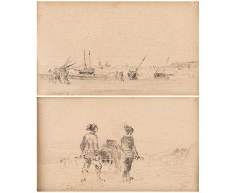 A PAIR OF ETUDES BY EUGENE BOUDIN (FRENCH 1824-1898)  comprising:a) Sailboats at the Beach, 1861, pencil on paper, 9 x 15.3 c