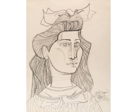 BYRON BROWNE (AMERICAN 1907-1961) Head of a Woman, 1953 pencil on paper 66.5 x 51 cm (26 1/8 x 20 1/8 in.)  signed and dated 