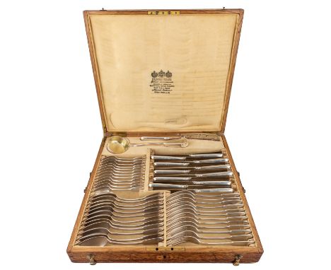 A 50-PIECE SET OF RUSSIAN SILVER FLATWARE, MOSCOW AND ST. PETERSBURG, EARLY 20TH CENTURY comprising:(a) a fish server engrave