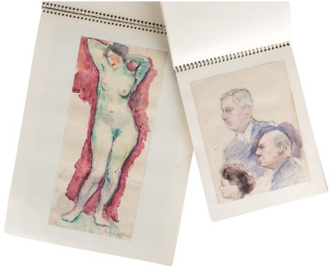 A PAIR OF ALBUMS BY BORIS SOLOTAREFF (RUSSIAN-AMERICAN 1889-1966) comprising a pair of albums of a total of 45 watercolour, g