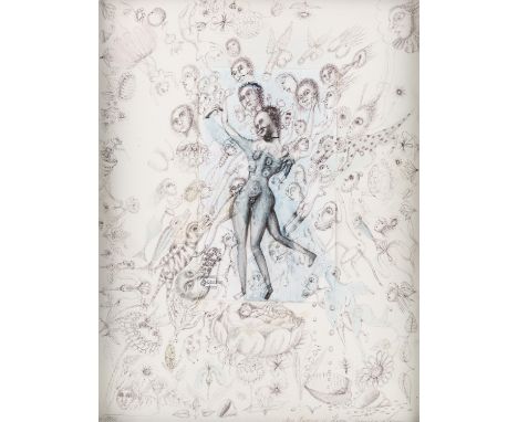 LEONID PURYGIN (RUSSIAN 1951-1996) Birth of Woman, 1991 collage, ink and color pencil on paper 40.5 x 31 cm (16 x 12 1/4 in.)