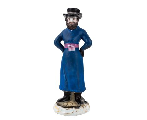 A RUSSIAN PORCELAIN FIGURE OF A COACHMAN, GARDNER PORCELAIN FACTORY, MOSCOW, 1820S-1830S realistically modelled after an 1817