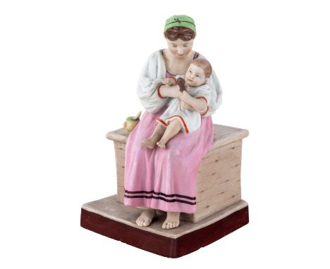 A RUSSIAN PORCELAIN FIGURE OF A WOMAN WITH A CHILD, GARDNER PORCELAIN FACTORY, MOSCOW, LATE 19TH CENTURY realistically modell