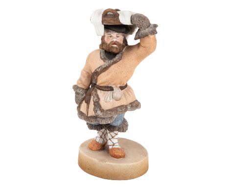 A RUSSIAN PORCELAIN FIGURE OF A FRESH FISH VENDOR, GARDNER PORCELAIN FACTORY, MOSCOW, LATE 19TH CENTURY modelled after Jean-B