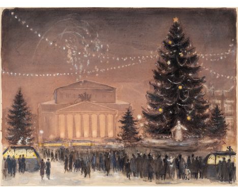 OLGA KONSTANTINOVNA DEINEKO (RUSSIAN 1897-1970) New Year's Day,  watercolor, gouache and pencil on paper 30 x 39.8 cm (11 3/4