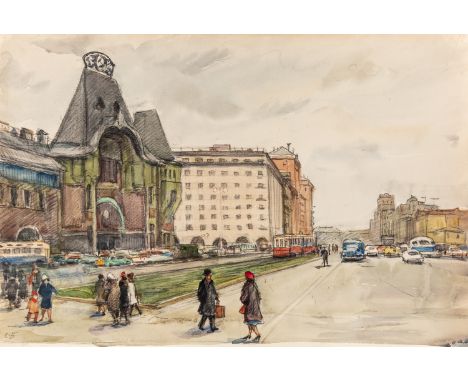 SOLOMON SAMSONOVICH BOIM (RUSSIAN 1899-1978) Yaroslavsky Railway Station, 1959 watercolor and pencil on paper 34 x 51 cm (13 