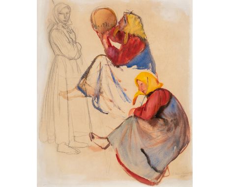 ZINAIDA YEVGENYEVNA SEREBRIAKOVA (RUSSIAN 1884-1967) Three Studies of a Woman, 1915 watercolor, gouache and pencil on paper 4