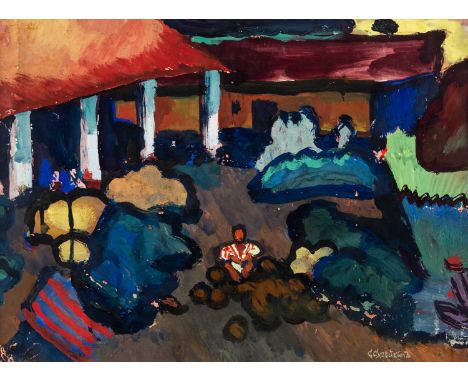 SERGEI SOUDEIKINE (RUSSIAN 1883-1946) Symbolist Landscape with Seated Man, 1915 gouache on paper 51.5 x 66 cm (20 1/4 x 26 in