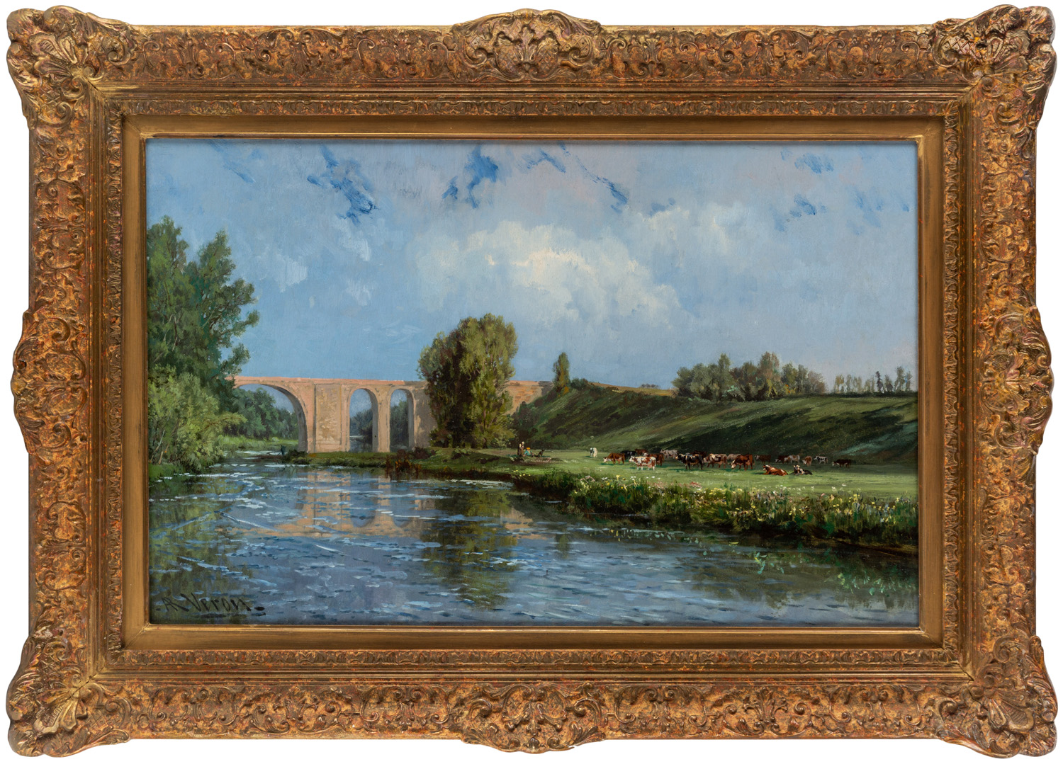 ALEXANDRE RENE VERON (FRENCH 1826-1897) Troupeau pres du Pont sur les ...