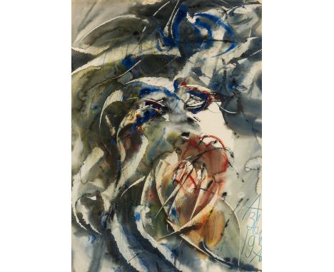 ANATOLIY ZVEREV (RUSSIAN 1931-1986) Blue, Green, Red, 1976 watercolor and color pencil on paper 55.5 x 39 cm (21 7/8 x 15 3/8