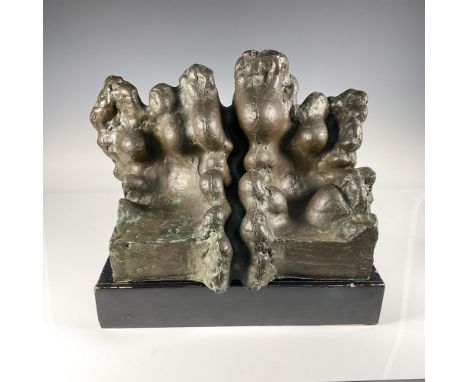 Cast from a hand formed mold, a center spine of bubbles arching over multilevel tiers bisected by dry waterfall channels. Sig