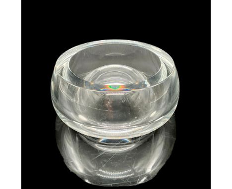 Beautiful clear crystal bowl with an unusual bubbled up base. This item has its original box which measures 5.5"L x 5.5"W x 2