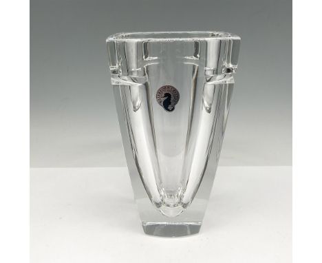 Sleek, clear crystal with designed cut corners to add dimension. Waterford mark. This item has its original box: 8"L x 10.5"W