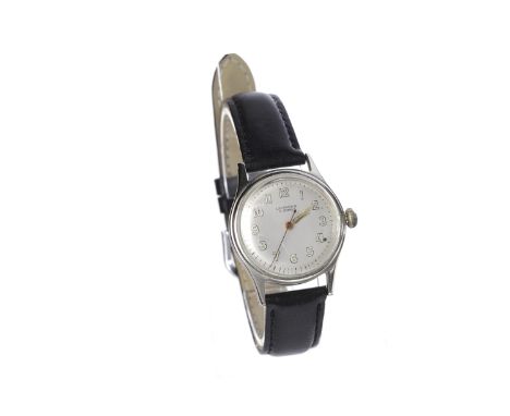 GENTLEMAN'S LEONIDAS STAINLESS STEEL MANUAL WIND WRIST WATCHsigned 17 jewel Leonidas movement, the round silver coloured dial