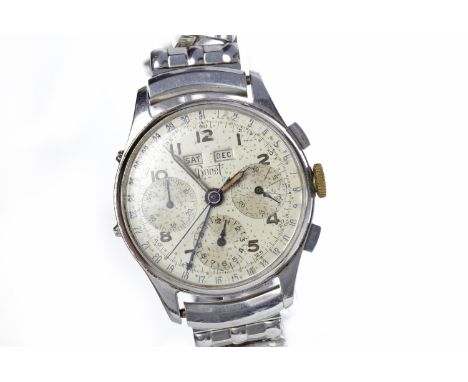 GENTLEMAN'S BOVET STAINLESS STEEL MANUAL WIND CHRONOMETER WRIST WATCHthe round dial with Arabic numerals, day and month apert