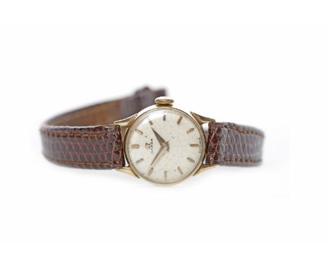 LADY'S OMEGA NINE CARAT GOLD MANUAL WIND WRIST WATCH1960s, signed Omega movement numbered 17590295, the round dial with appli