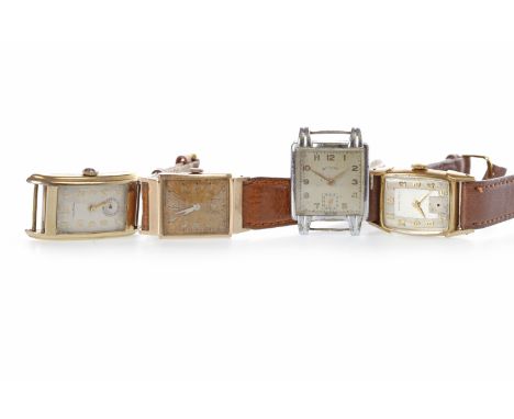 FOUR VARIOUS ART DECO AND MID TWENTIETH CENTURY WRIST WATCHEScomprising a Hamilton, Bulova, Waltham and Rotary, all lacking b