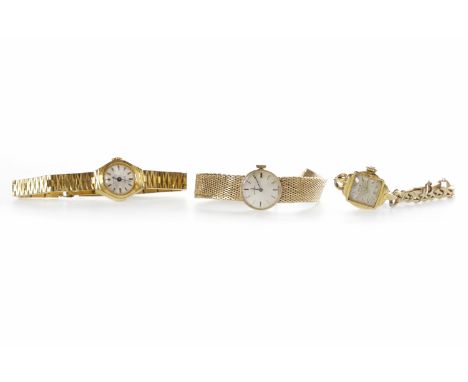LADY'S OMEGA NINE CARAT GOLD MANUAL WIND WRIST WATCHlate 1960s, the round white dial with applied gold coloured baton hour ma