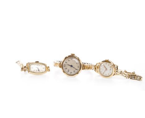 THREE LADY'S EARLY TWENTIETH CENTURY MANUAL WIND WRIST WATCHESeach case marked 375, two on bracelet straps also marked 375, 2