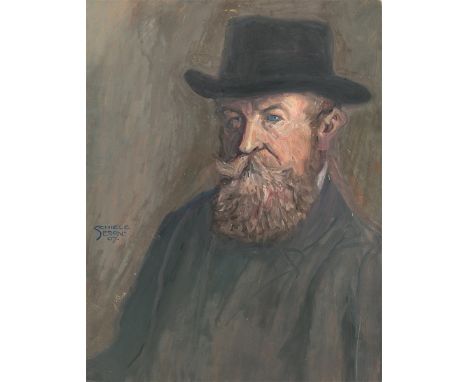 Egon Schiele (Tulln 1890 – 1918 Wien). „Portrait of a Man with Beard and Hat“. 1907Öl auf Karton. 61,8&nbsp;×&nbsp;47,5&nbsp;