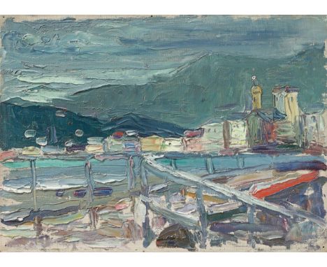 Wassily Kandinsky (Moskau 1866 – 1944 Neuilly). „Rapallo – Castello und Kirche“. 1906Öl auf Leinwand auf Malpappe, auf Holzra
