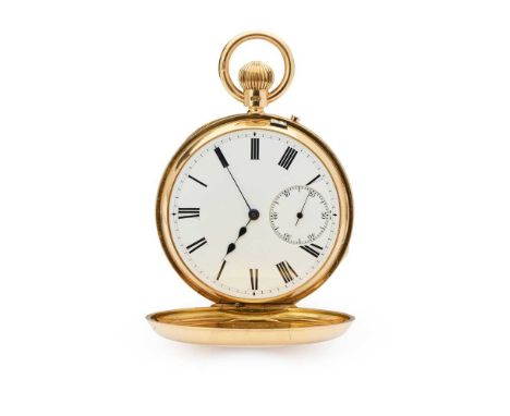 An 18ct gold pocket watch half hunter, keyless wind, 3/4 movement signed by Aird &amp; Thomson, Glasgow, casefront with Roman