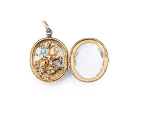A 19th century enamel and rock crystal St George and The Dragon pendant the facetted rock-crystal locket with enamel detail t
