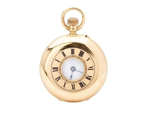 A gold fob watch 18ct gold case with full London hallmarks for 1886, unsigned 3/4 plate movement, casefront with Roman numera