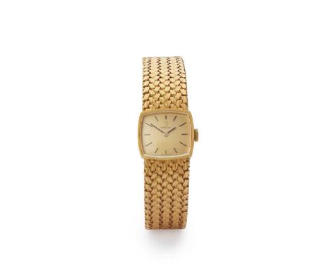 Omega: a gold wristwatch c.1970s, 18ct gold case, Omega signed calibre 484 manual wind movement, rounded square gold-coloured