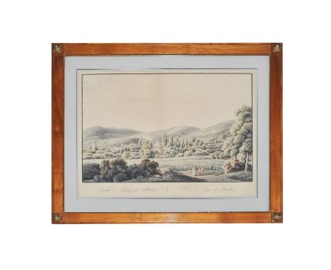   Unbekannter Maler    " Ansicht des Parks bei Baden" Zeichnung kolloriert nach der Natur gezeichnet ,36,5 x 46,5 cm        U