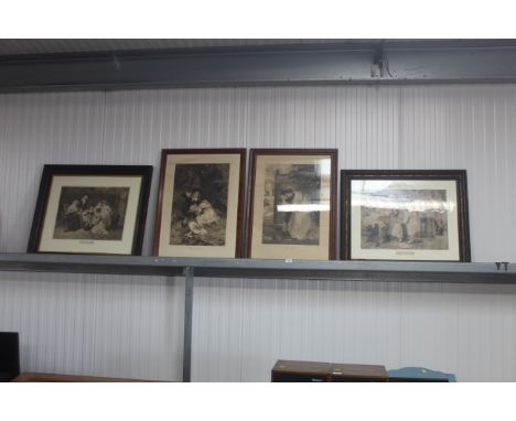 Four Fred Morgan prints: 'Baby's First Tooth'; 'My Boy'; 'Babes in the Wood'; and 'His First Suit'