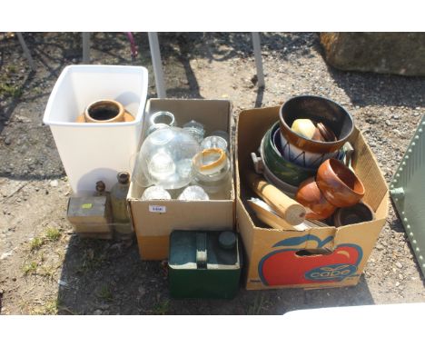 A quantity of glassware, various china ceramic bowls, stoneware jar etc.