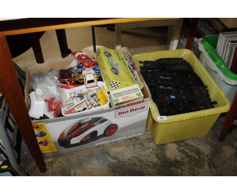 Two boxes containing vintage Scalextric and track