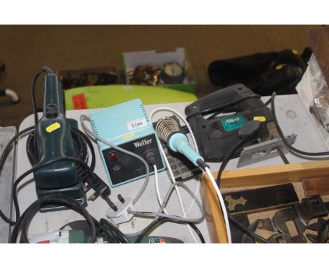 A Black & Decker KA175 electric sander, a Weller soldering iron and an Atlas AC107 electric jigsaw