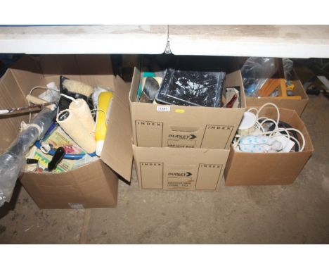 A quantity of miscellaneous items to include paintbrushes, paint rollers, paint trays, wire, wooden brackets, hosepipe, rotar