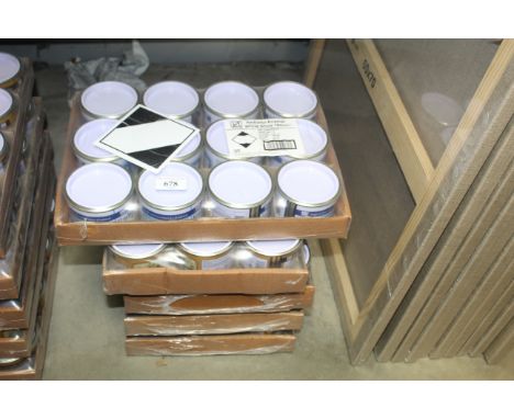 Four boxes of metallic gold paint and a box of gloss white enamel radiator paint