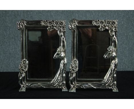 A pair of Art Nouveau style metal framed easel mirrors. H.39 W.26cm. (each) 
