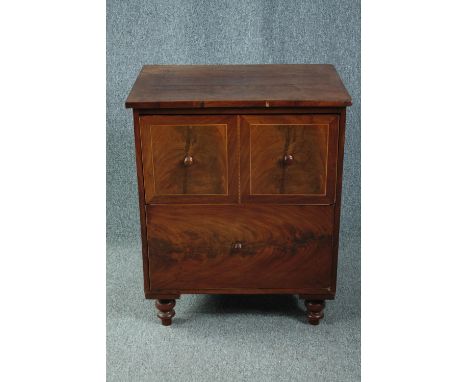 Chest of drawers, Georgian mahogany and satinwood inlaid. Small sized, converted from a commode. H.80 W.66 D.46cm. 