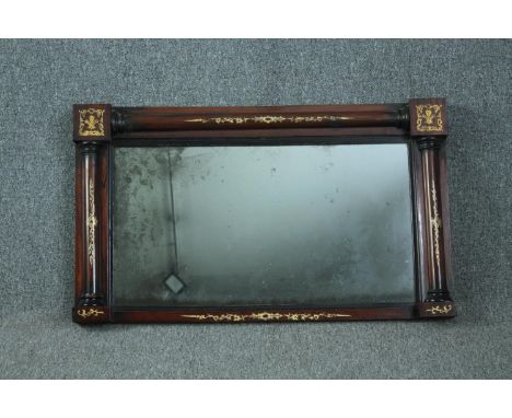 Overmantel mirror, early 19th century Empire style rosewood and brass inlay. H.50 W.85cm. 