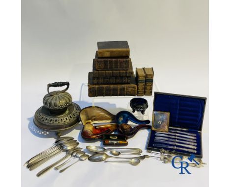 Lot of various antiques. 18th-19th century. Silver, antique books, church bell, daguerreotype and others. Weight silver: 740 