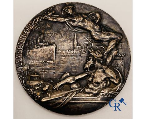 Josuë Dupon: Ichtegem 1864 - Antwerp 1935.  Rare medal in silver-plated bronze: Grenswyziging Provincie Antwerpen en Oost Vla
