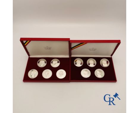 Sterling silver: Commemorative medals: 10 Portrait medals (Diam. 4.4 cm.) in Proof quality from the kings (157.60 gr.) and qu