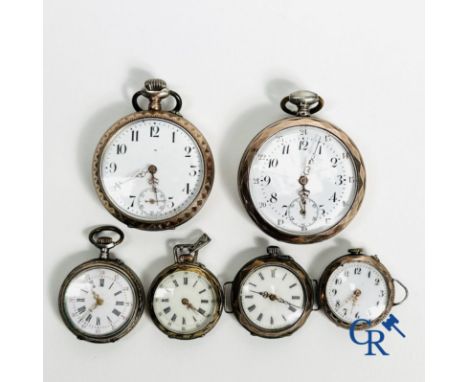 Watches: Lot consisting of 2 pocket watches in silver (800°/00) and 4 ladies watches (so-called "montres de col") in silver (