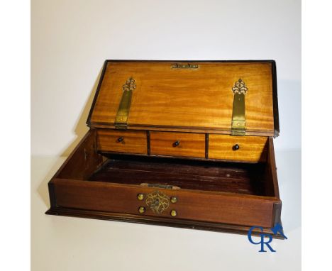 A large mahogany writing case with bronze fittings. Early 19th century. 61 x 44 x 18 cm.