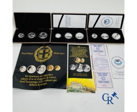 Silver coins: 9 silver (900°/00) coins Athens 1982. Box: 16.5 x 8.5 x 2 cm.