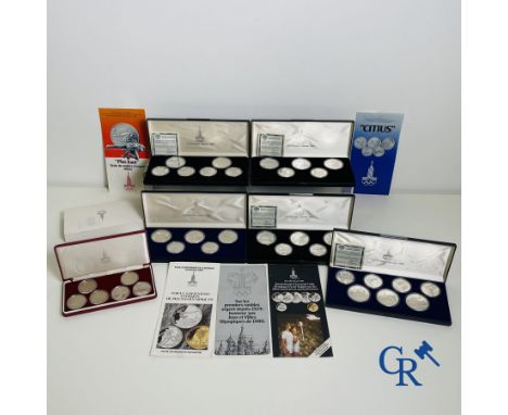 Silver coins: 6 boxes of 34 silver (900°/00) Rubles. "Monnaie Olympique Moscou 1980". Total weight of silver approx.: 775 gr.